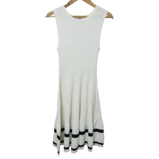 Cleaned Chanel Wide Rib Sleeveless Knee Length Knit Dress P60480 34 White