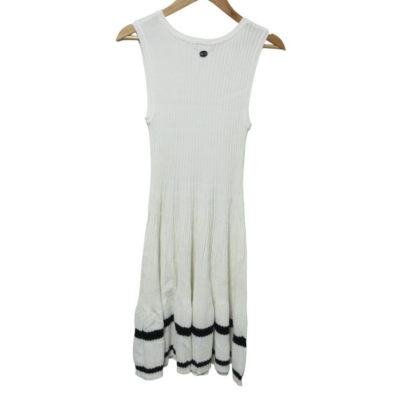 Cleaned Chanel Wide Rib Sleeveless Knee Length Knit Dress P60480 34 White
