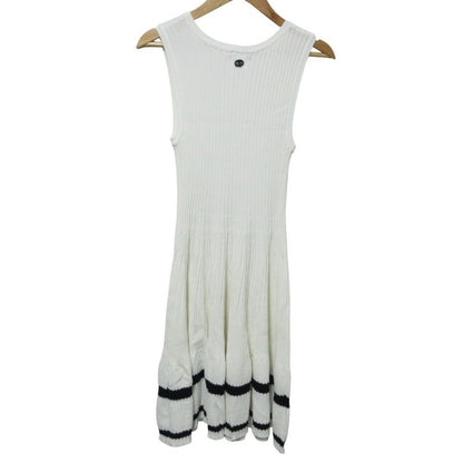 Cleaned Chanel Wide Rib Sleeveless Knee Length Knit Dress P60480 34 White