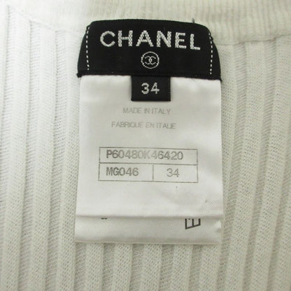 Cleaned Chanel Wide Rib Sleeveless Knee Length Knit Dress P60480 34 White