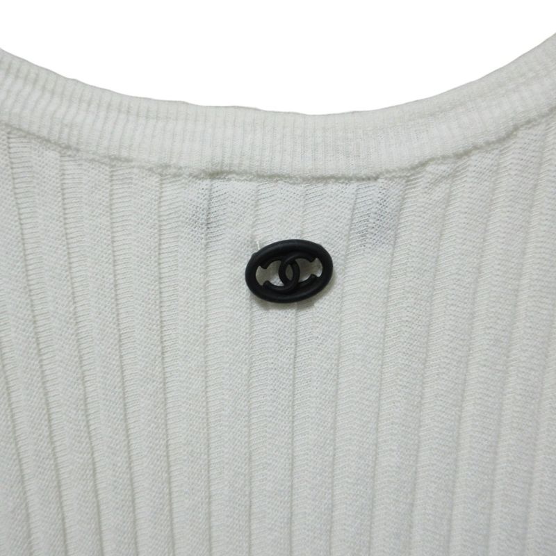 Cleaned Chanel Wide Rib Sleeveless Knee Length Knit Dress P60480 34 White