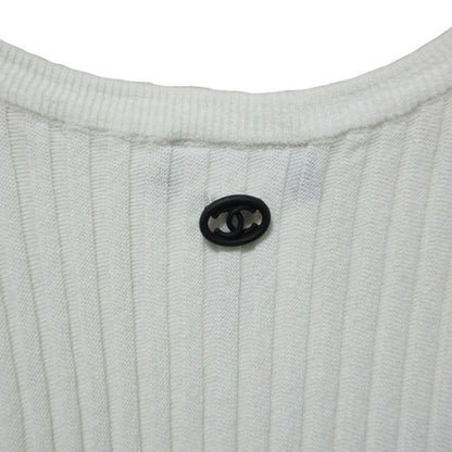 Cleaned Chanel Wide Rib Sleeveless Knee Length Knit Dress P60480 34 White