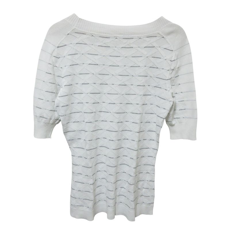 Cleaned Chanel Jacquard Check Half Sleeve Knit Sweater White Women's Preowned