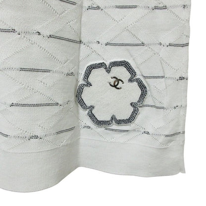 Cleaned Chanel Jacquard Check Half Sleeve Knit Sweater White Women's Preowned