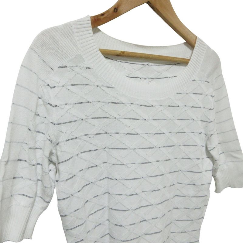 Cleaned Chanel Jacquard Check Half Sleeve Knit Sweater White Women's Preowned