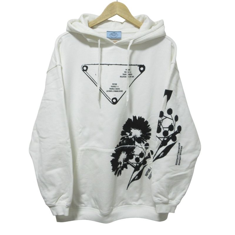 Cleaned Prada Raf Simons Graphic Print Oversized Sweatshirt Hoodie S White