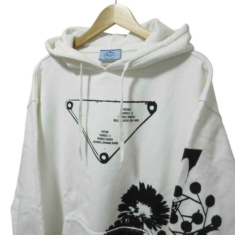 Cleaned Prada Raf Simons Graphic Print Oversized Sweatshirt Hoodie S White