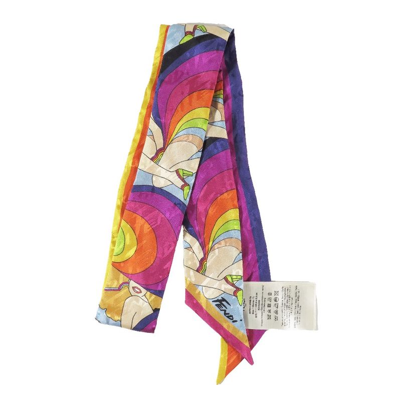 Fendi Lappy Scarf Bandeau Ribbon Reversible 100% Silk Logo Jacquard Fxt011 AJWB