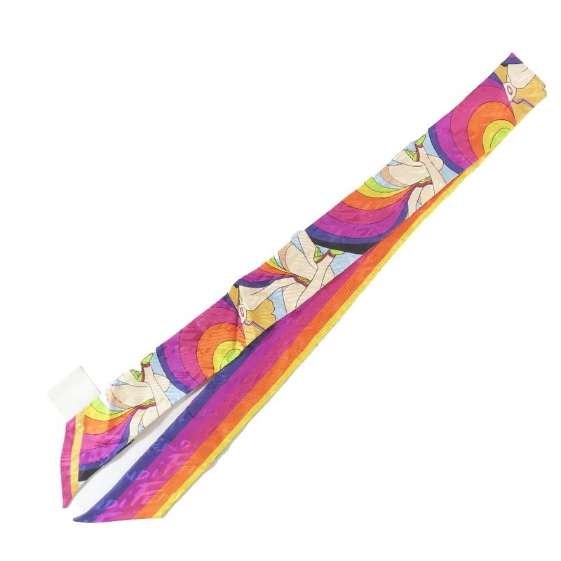 Fendi Lappy Scarf Bandeau Ribbon Reversible 100% Silk Logo Jacquard Fxt011 AJWB