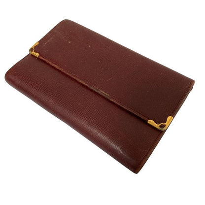 Cartier Must Line Leather Trifold Wallet Compact Wallet Bordeaux Ladies
