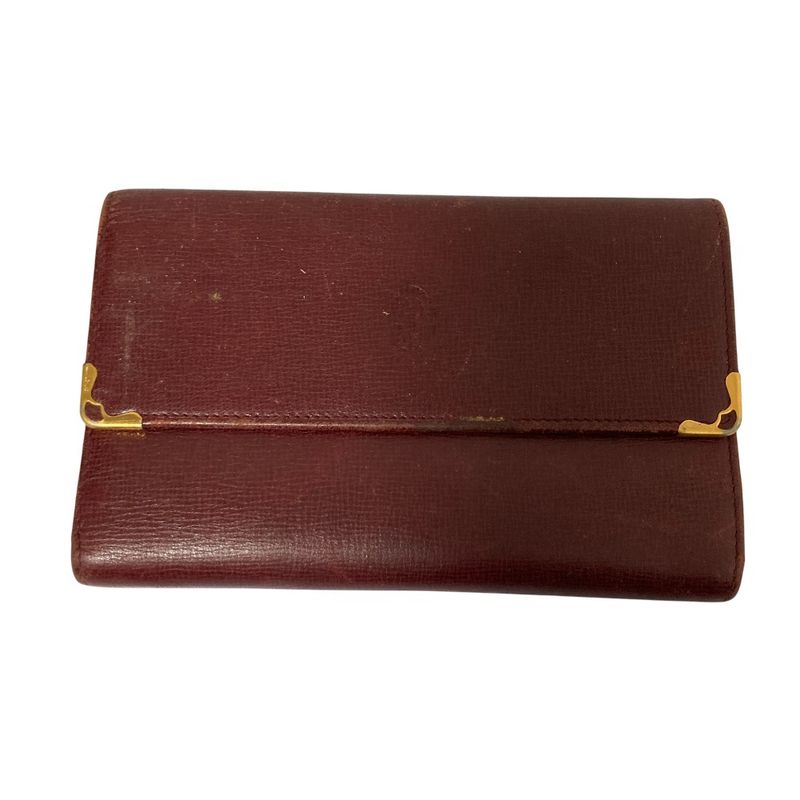 Cartier Must Line Leather Trifold Wallet Compact Wallet Bordeaux Ladies