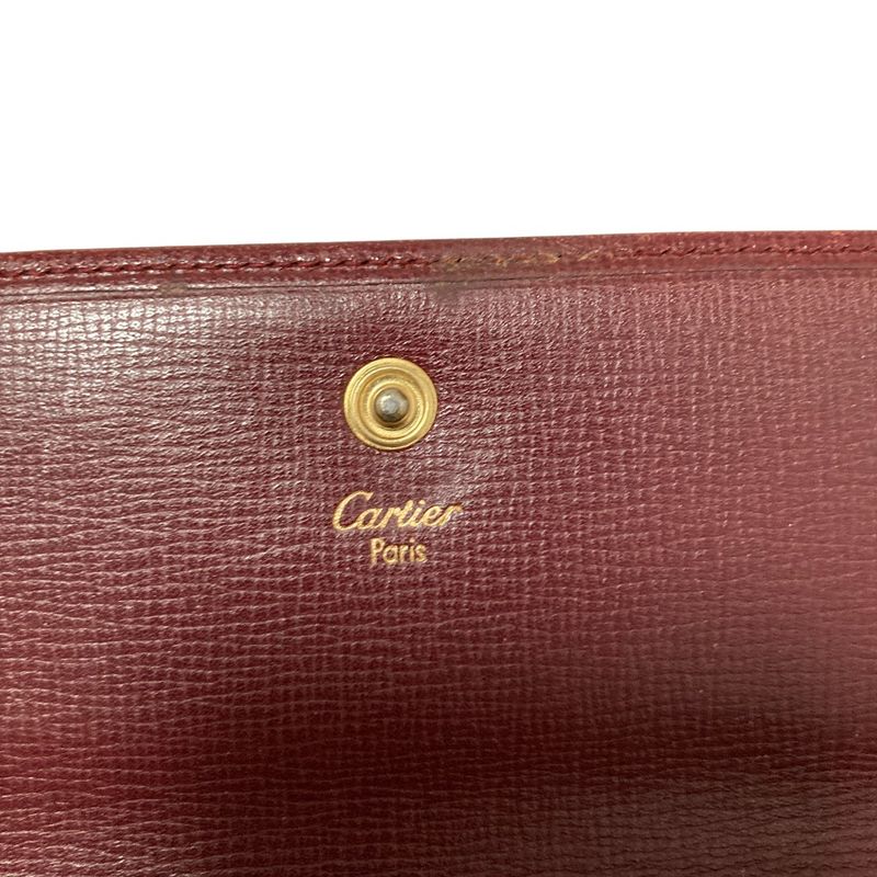 Cartier Must Line Leather Trifold Wallet Compact Wallet Bordeaux Ladies