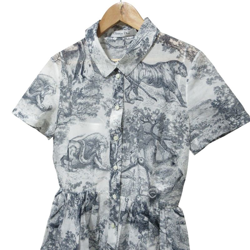 Cleaned Christian DIOR Toile De Jouy Shirt Dress 221r81a3802 34 Navy Ladies