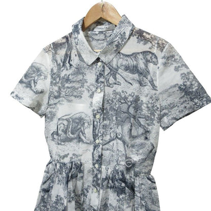Cleaned Christian DIOR Toile De Jouy Shirt Dress 221r81a3802 34 Navy Ladies
