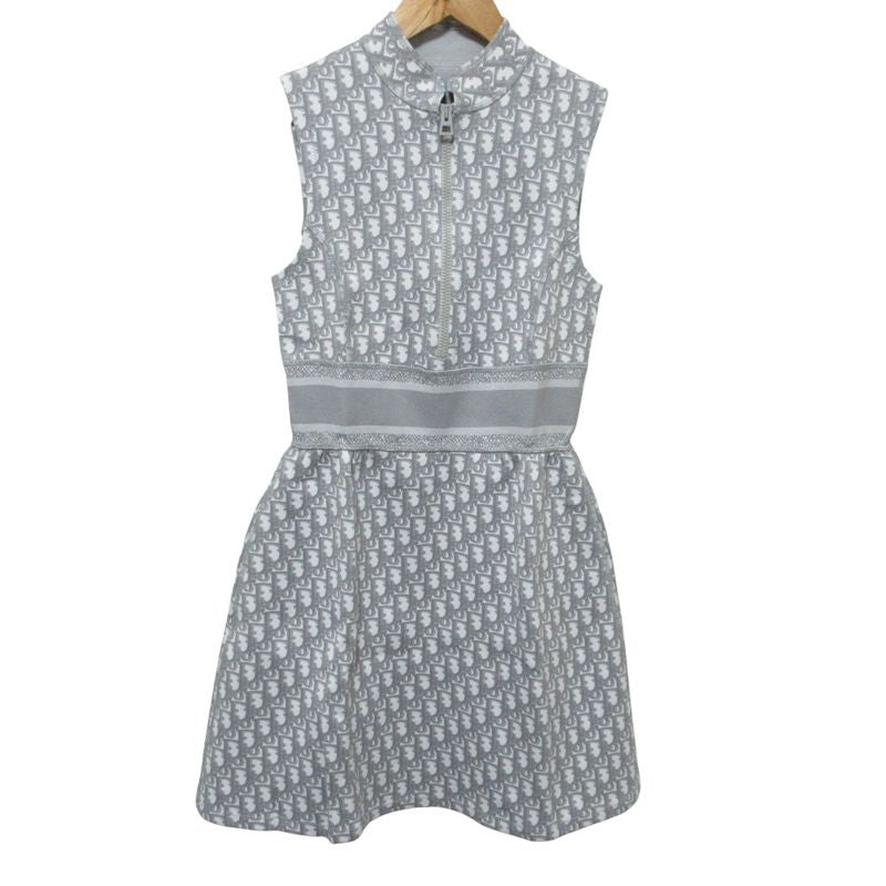 Cleaned Christian DIOR Oblique Sleeveless Dress 143r04a4040 Size34 Gray Women's