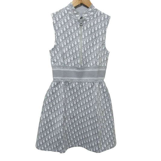 Cleaned Christian DIOR Oblique Sleeveless Dress 143r04a4040 Size34 Gray Women's