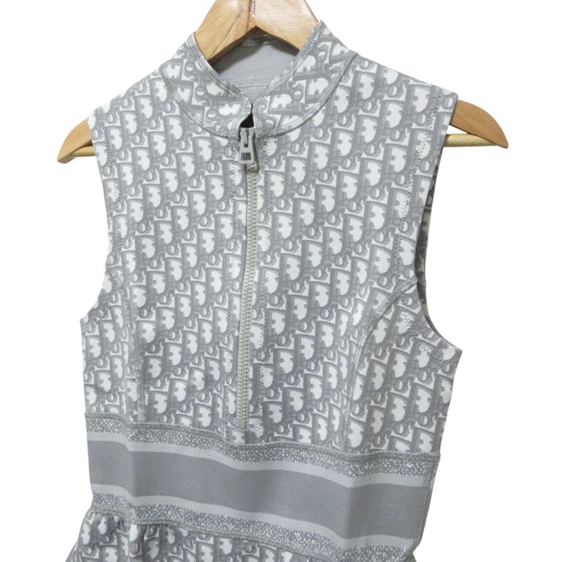 Cleaned Christian DIOR Oblique Sleeveless Dress 143r04a4040 Size34 Gray Women's