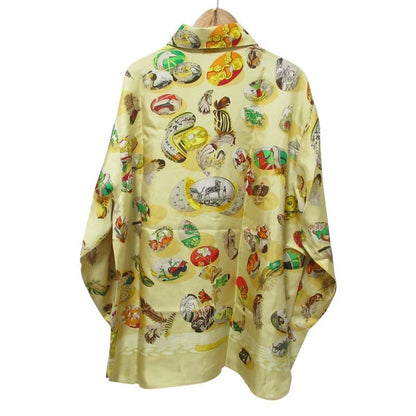 Cleaned Hermes Couveed'hermes Long Sleeve Silk Shirt Blouse 44 Cream Yellow