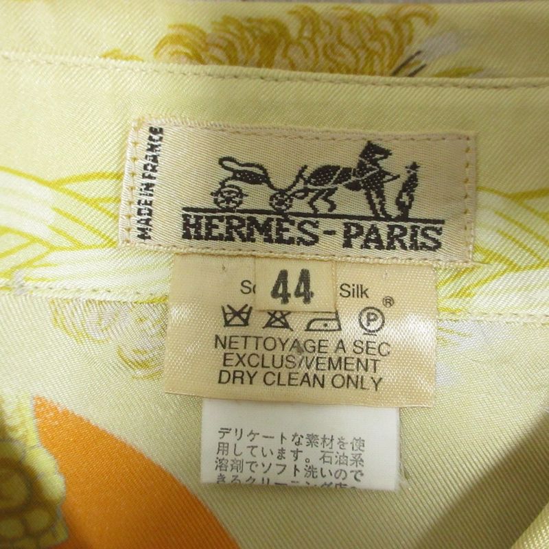 Cleaned Hermes Couveed'hermes Long Sleeve Silk Shirt Blouse 44 Cream Yellow