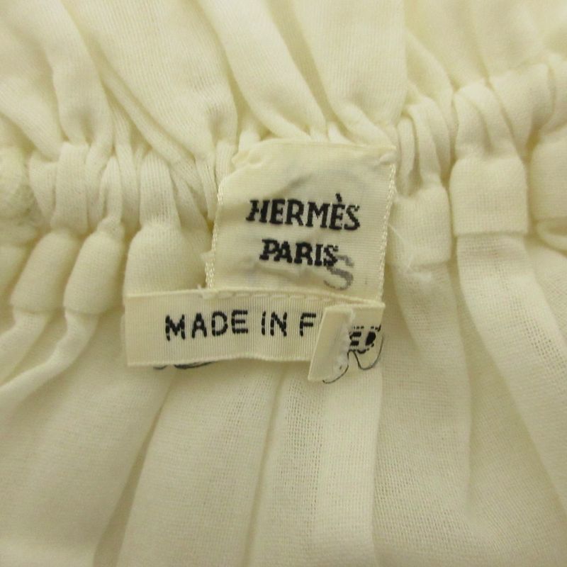Cleaned Hermes Gathered Collar Embroidery Key Motif Blouse 36 White Women Used