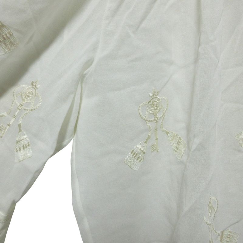 Cleaned Hermes Gathered Collar Embroidery Key Motif Blouse 36 White Women Used