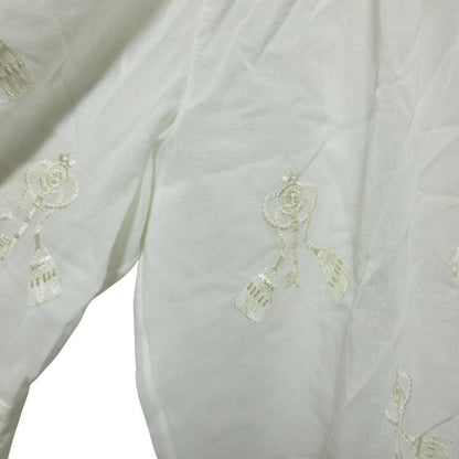 Cleaned Hermes Gathered Collar Embroidery Key Motif Blouse 36 White Women Used