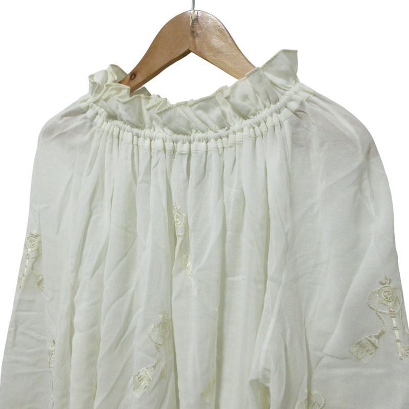 Cleaned Hermes Gathered Collar Embroidery Key Motif Blouse 36 White Women Used