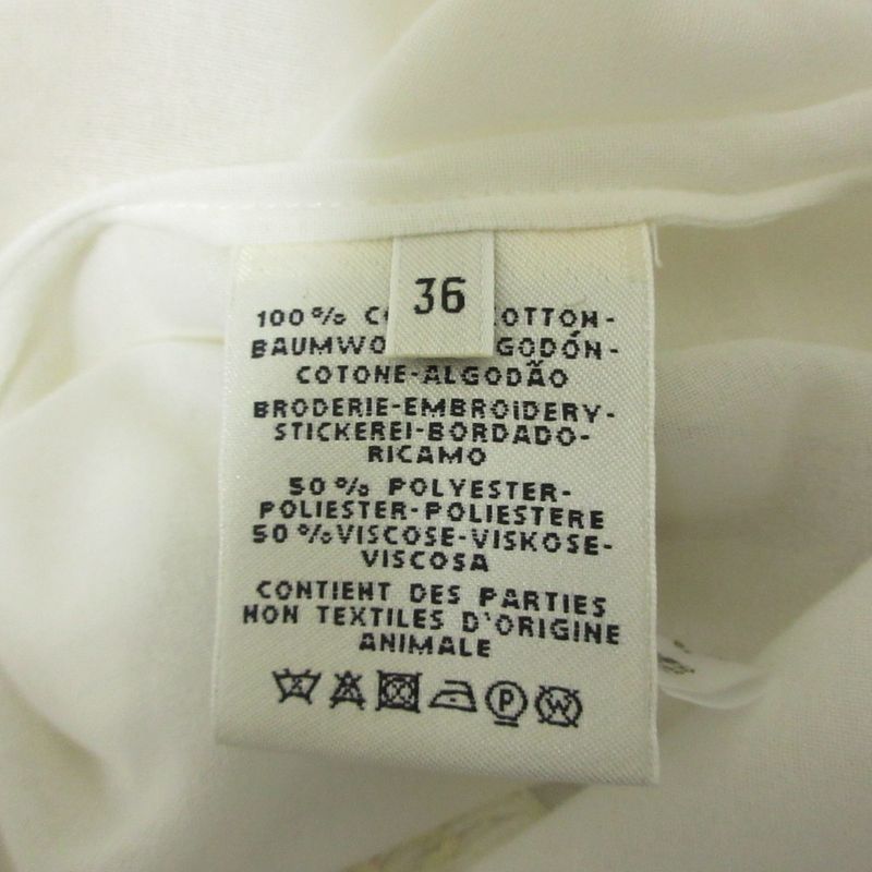 Cleaned Hermes Gathered Collar Embroidery Key Motif Blouse 36 White Women Used