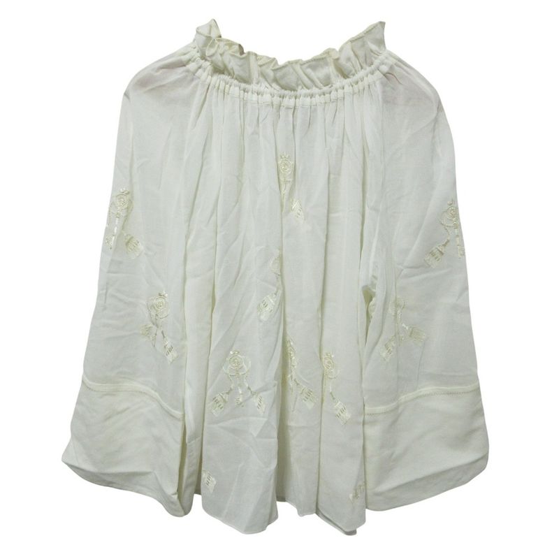 Cleaned Hermes Gathered Collar Embroidery Key Motif Blouse 36 White Women Used