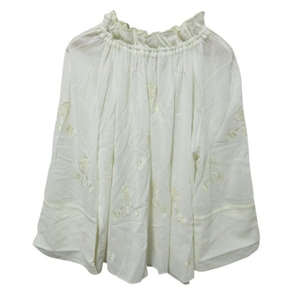 Cleaned Hermes Gathered Collar Embroidery Key Motif Blouse 36 White Women Used