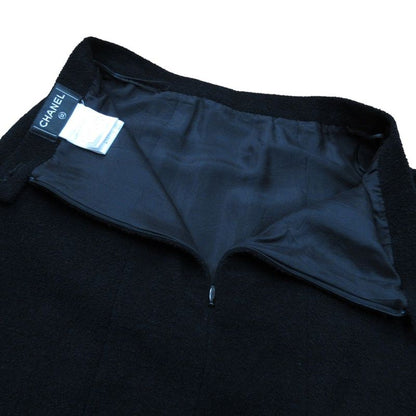 08C Chanel Tweed Tight Knee-length Skirt P32374 Size 38 Black Women Used