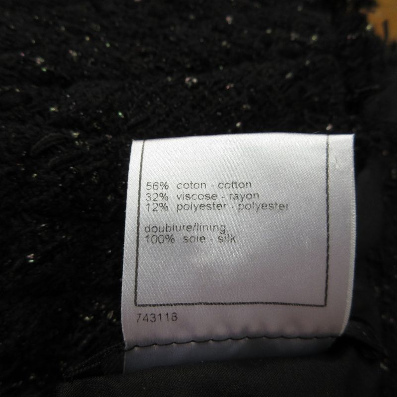 05A Chanel Quilted Design Tweed Skirt P26356 Size 38 Black Ladies Used