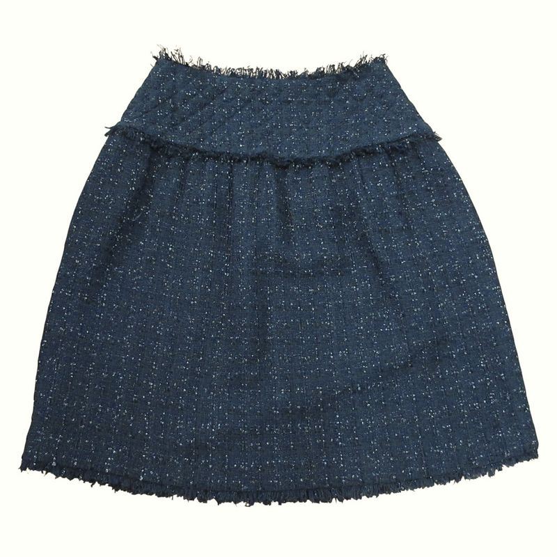 05A Chanel Quilted Design Tweed Skirt P26356 Size 38 Black Ladies Used