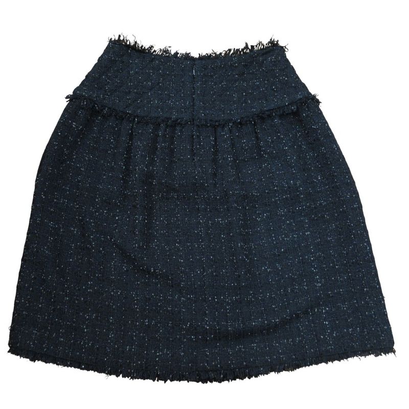 05A Chanel Quilted Design Tweed Skirt P26356 Size 38 Black Ladies Used