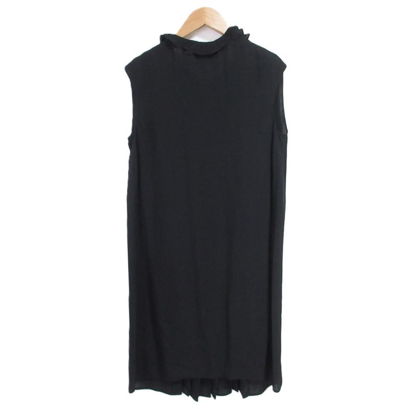 Prada Frill Collar Sleeveless Pleated Dress Size 38 Black Women's Preowned USED
