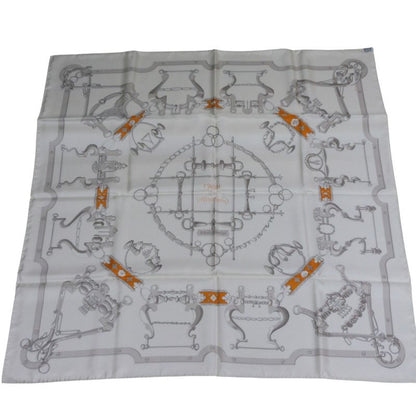 Hermes Carre 90 Morset Gourmettes Equestrian And Chain Silk Scarf White Ladies