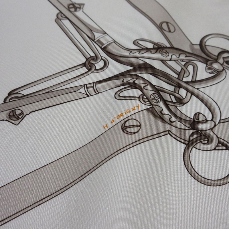 Hermes Carre 90 Morset Gourmettes Equestrian And Chain Silk Scarf White Ladies