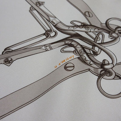 Hermes Carre 90 Morset Gourmettes Equestrian And Chain Silk Scarf White Ladies
