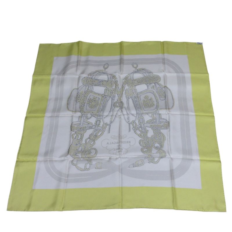 Hermes Carre 90 Brides De GALA Ceremonial Maitre D' Silk Scarf Yellow Ladies