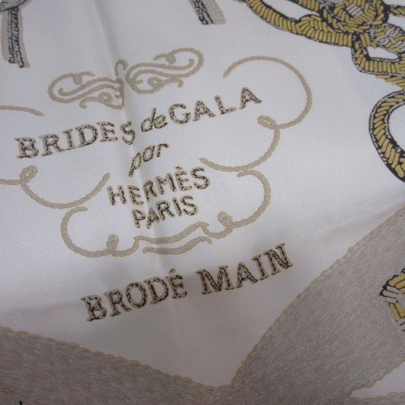 Hermes Carre 90 Brides De GALA Ceremonial Maitre D' Silk Scarf Yellow Ladies