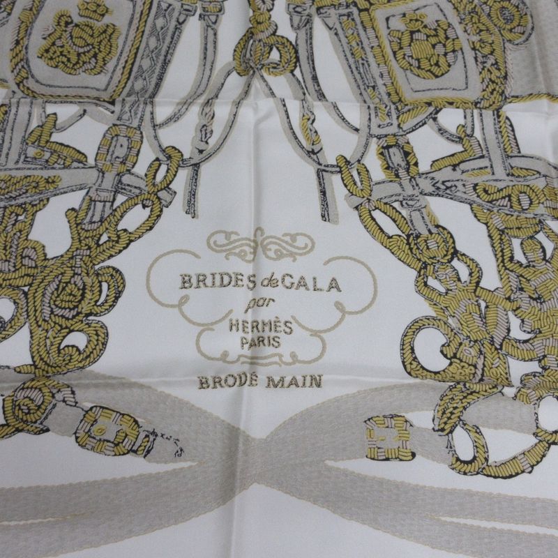 Hermes Carre 90 Brides De GALA Ceremonial Maitre D' Silk Scarf Yellow Ladies