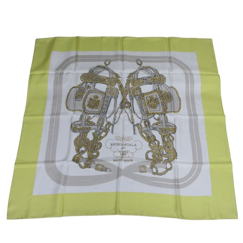 Hermes Carre 90 Brides De GALA Ceremonial Maitre D' Silk Scarf Yellow Ladies