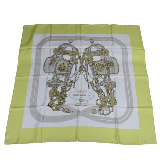 Hermes Carre 90 Brides De GALA Ceremonial Maitre D' Silk Scarf Yellow Ladies