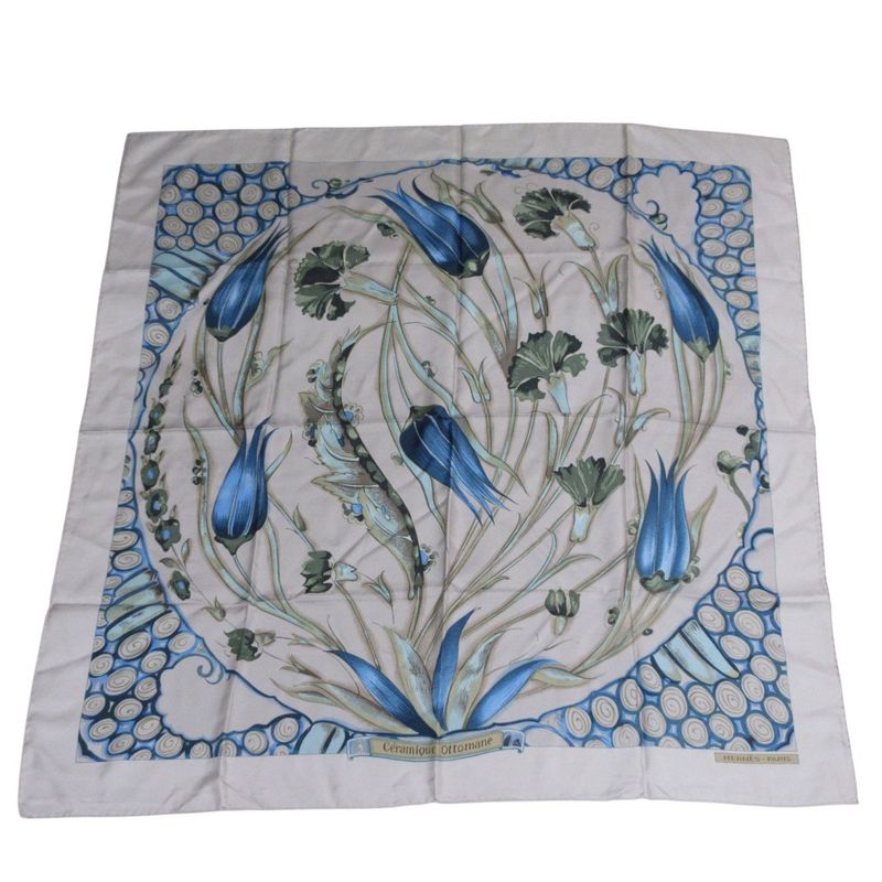 Hermes Carré 90 Ceramique Ottomane Porcelain Silk Scarf Grey Ladies Used