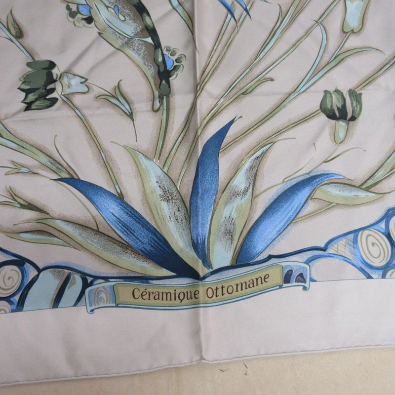 Hermes Carré 90 Ceramique Ottomane Porcelain Silk Scarf Grey Ladies Used