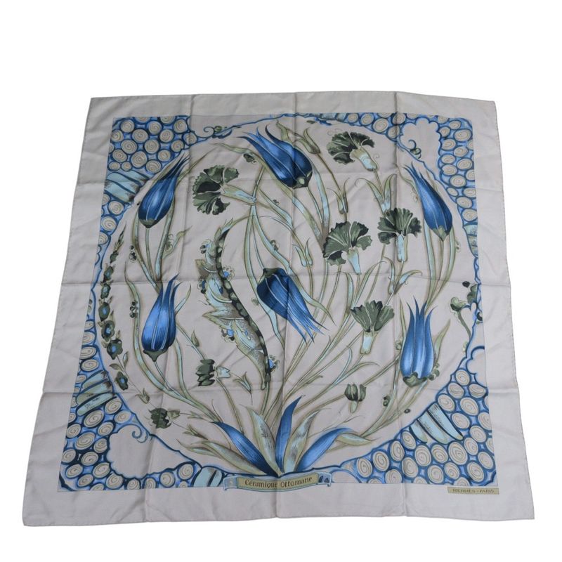 Hermes Carré 90 Ceramique Ottomane Porcelain Silk Scarf Grey Ladies Used