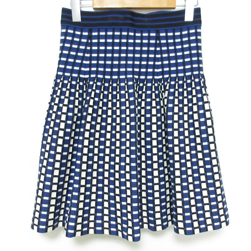 Prada Checked Knit Skirt Size 40 Blue Women's Preowned USED