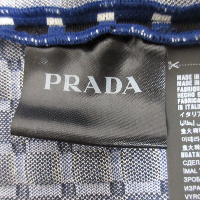 Prada Checked Knit Skirt Size 40 Blue Women's Preowned USED