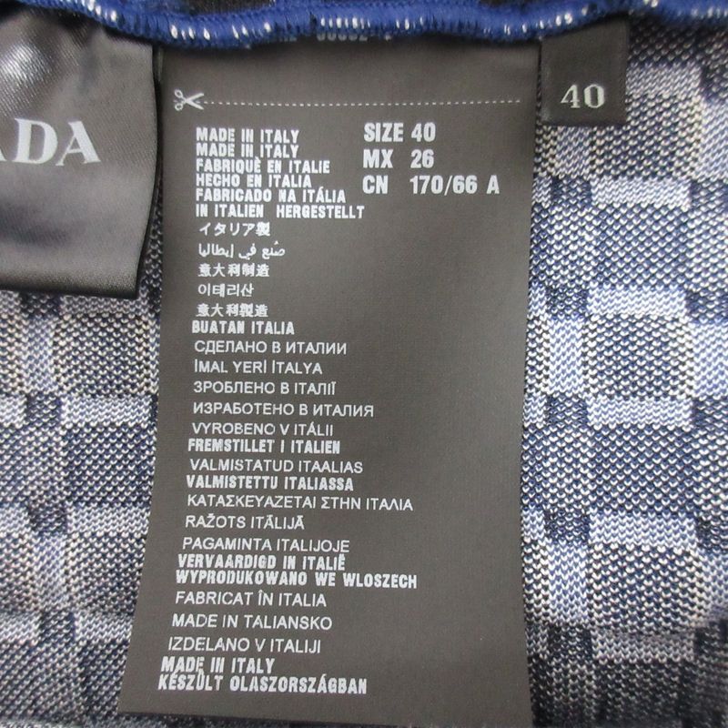 Prada Checked Knit Skirt Size 40 Blue Women's Preowned USED