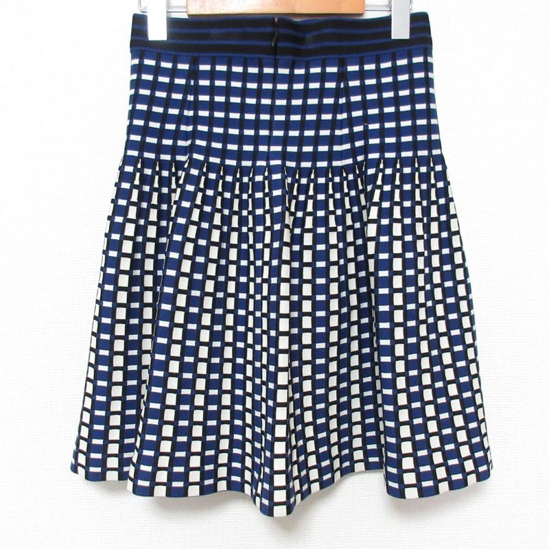 Prada Checked Knit Skirt Size 40 Blue Women's Preowned USED